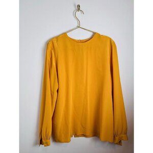 Vintage JANE JUSTIN Silk Blouse Womens Size 14 Long Sleeve Yellow